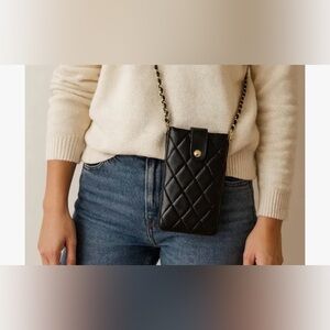 NWOT, Chico’s Black Quilted Crossbody cellphone Bag with gold accents